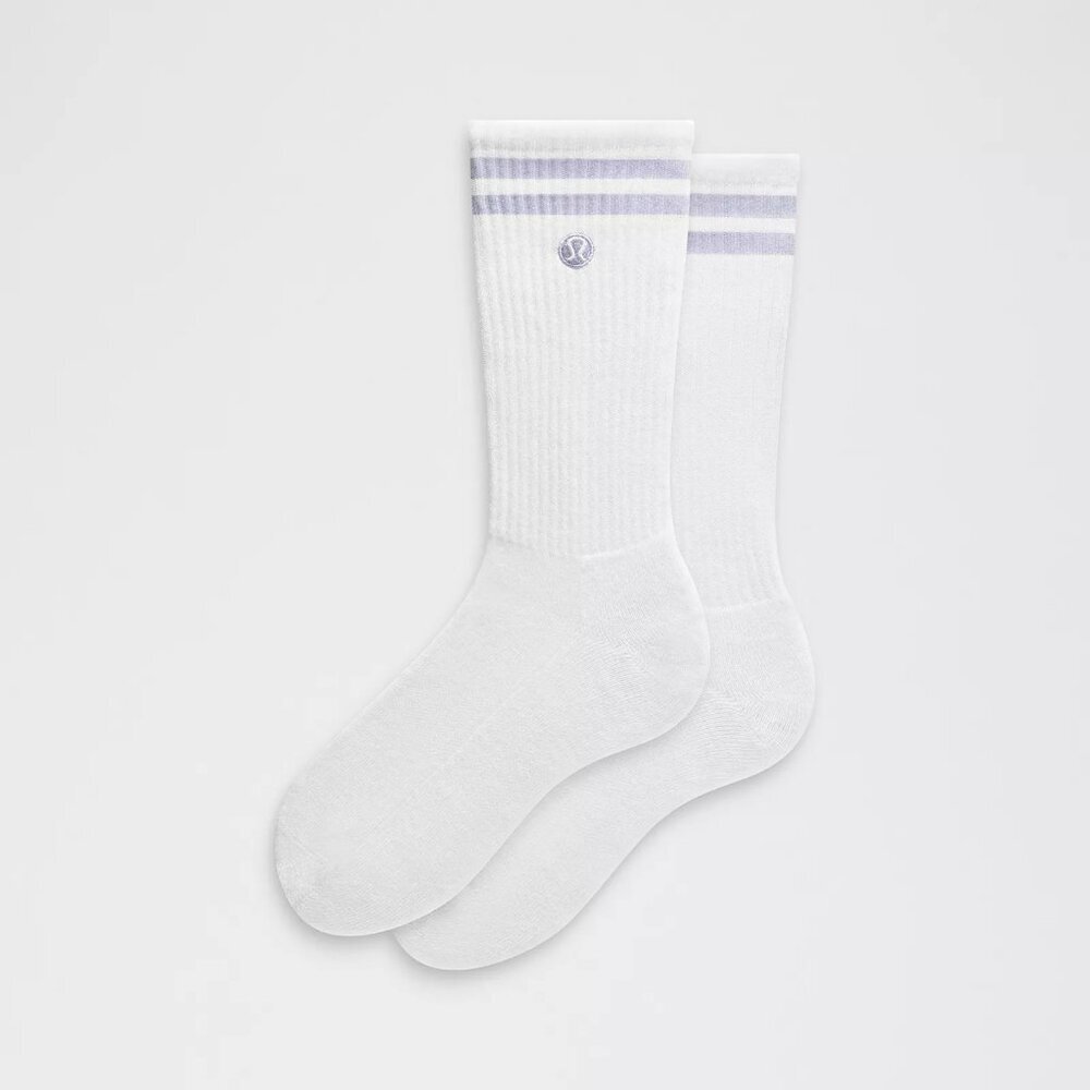 Unisex Daily Essential Crew Socks Stripe - White/Serene Blue